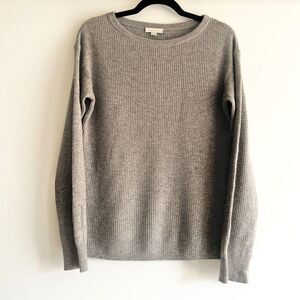 Garnet Hill Women’s Gray Ribbed Cashmere Crewneck Sweater Size Medium